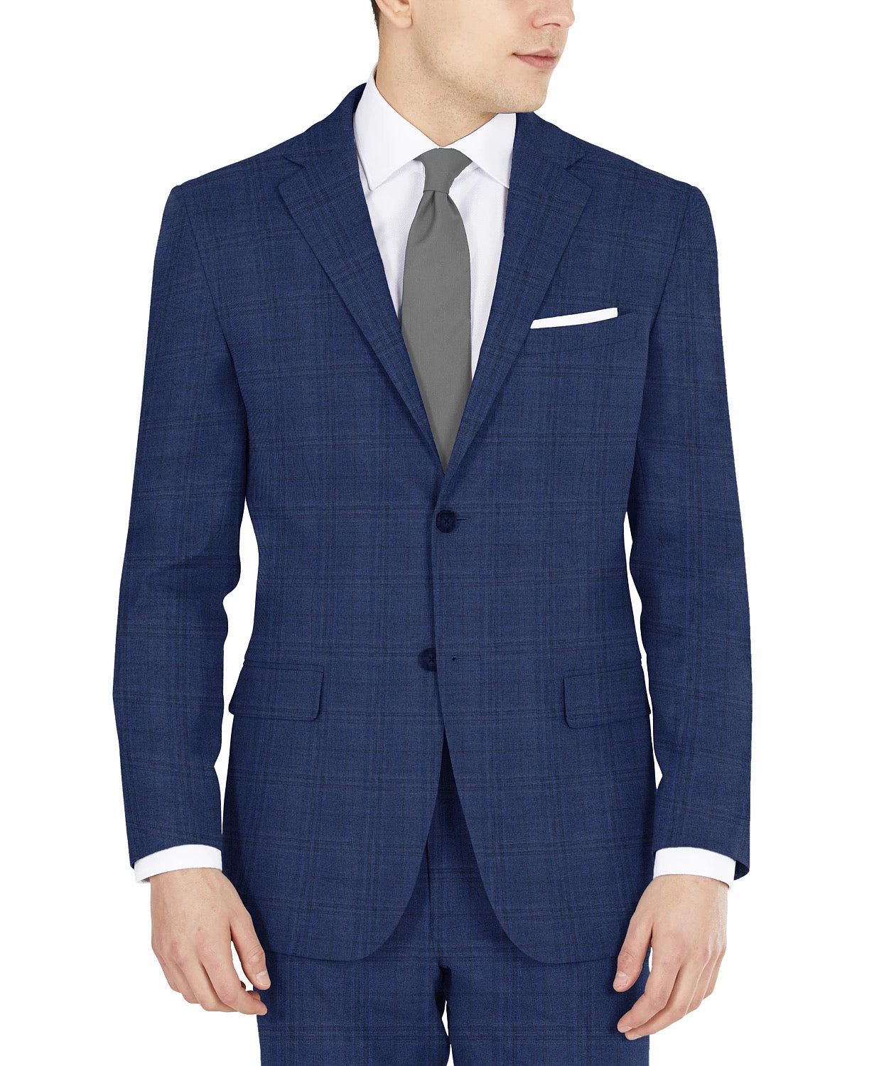 Dkny Mens Modern fit Suit Jacket Blazer 36 R Navy Blue Plaid Stretch