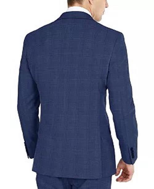 DKNY Mens Modern fit Suit Jacket Blazer 42 R Blue Plaid Stretch