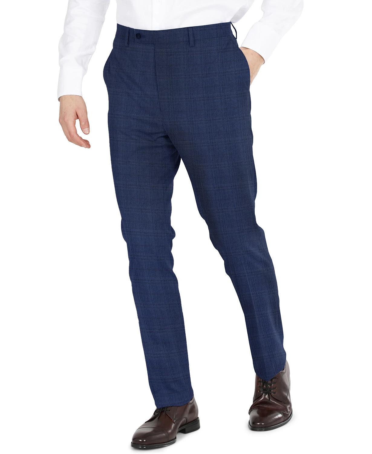 Dkny Mens Modern fit Dress Pants 38 / 30 Navy  Blue Plaid