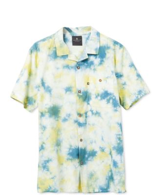 Junk Food Men's Rafe Tie Dye Poplin Camp Button Down Shirt Blue Medium