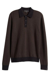 Rag & Bone Mens Harrow Long Sleeve Polo Shirt Large Brown Black