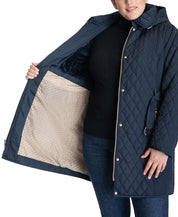 Michael Kors Women's Plus Size Hooded Belted Quilted Coat 2X Navy Blue