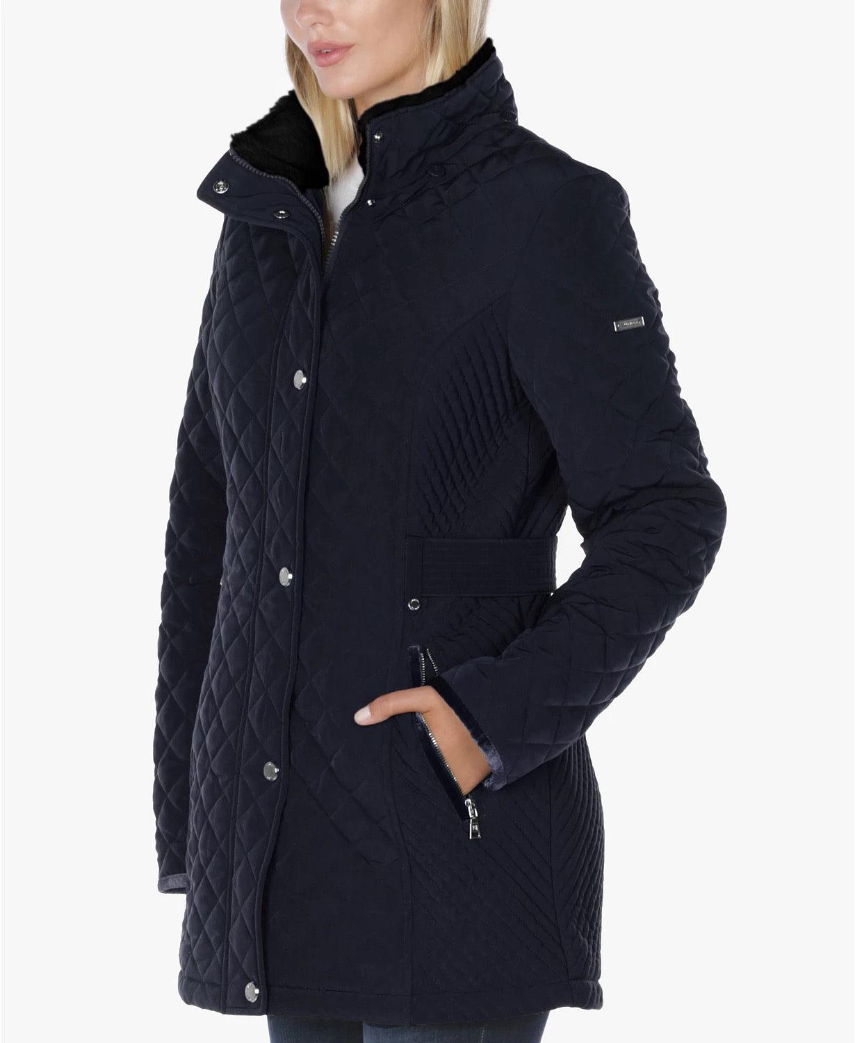 Laundry by Shelli Segal Petite Small PS Fleece-Lined Quilted Coat Pretoria Navy
