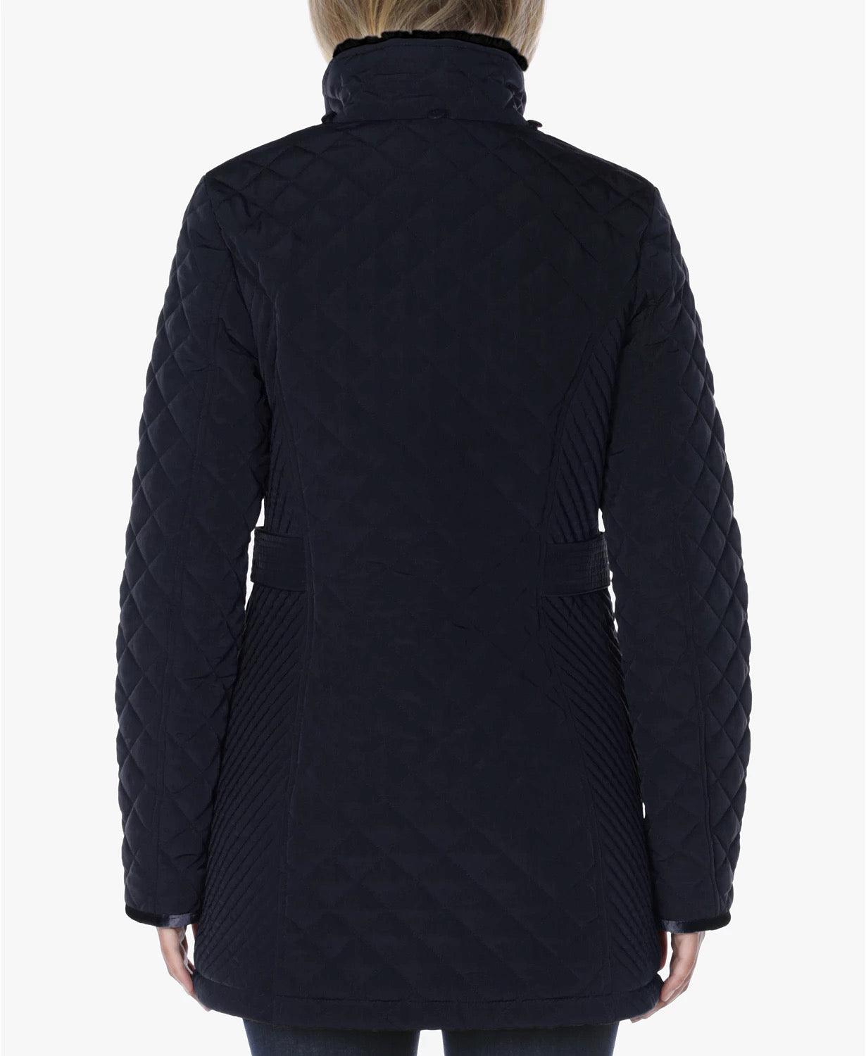 Laundry by Shelli Segal Petite Small PS Fleece-Lined Quilted Coat Pretoria Navy