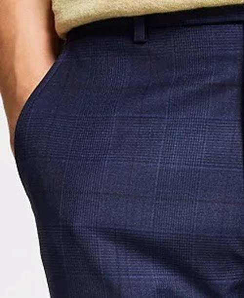 Bar Iii Mens Skinny fit Dress Pants 32 / 32 Navy Blue Plaid Stretch Wool