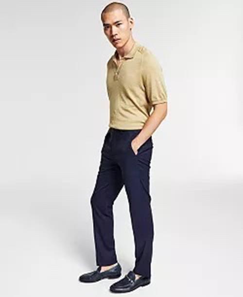 Bar Iii Mens Skinny fit Dress Pants 32 / 30 Navy Blue Plaid Stretch