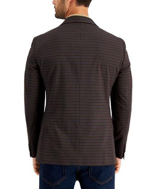 Tommy Hilfiger Men's Modern-Fit Check Blazer 40R Burgundy Brown