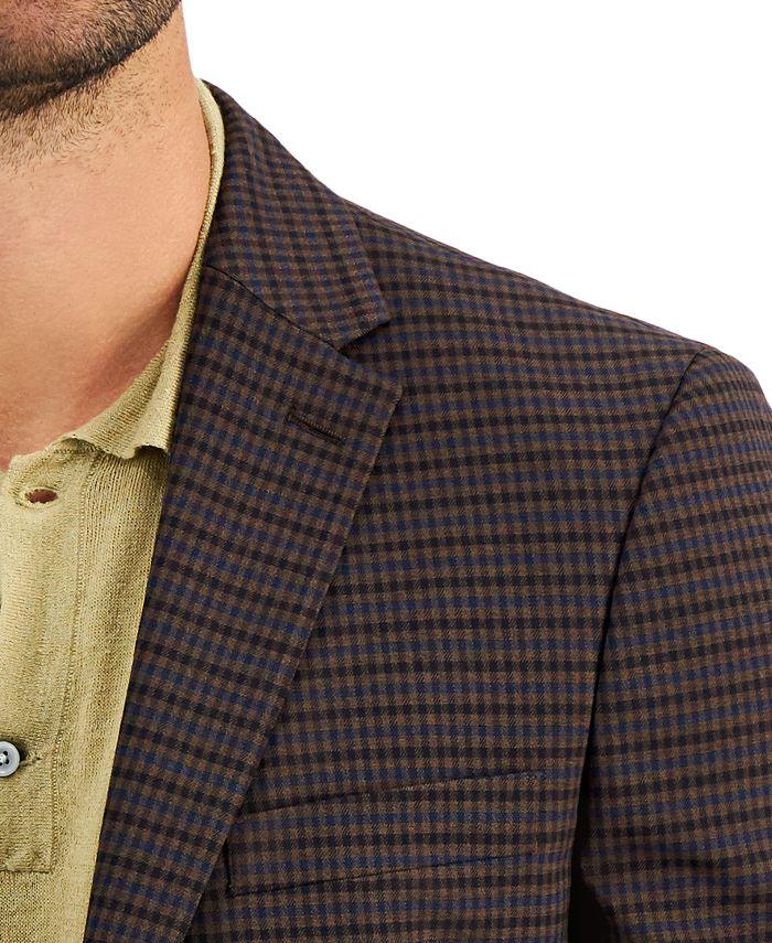 Tommy Hilfiger Men's Modern-Fit Check Blazer 40R Burgundy Brown