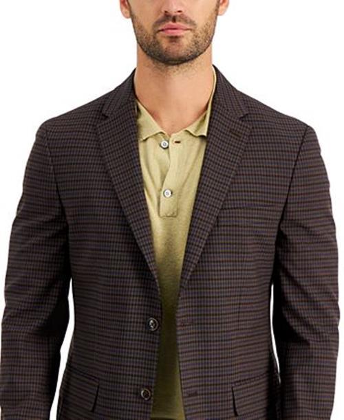 Tommy Hilfiger Men's Modern-Fit Check Blazer 40R Burgundy Brown