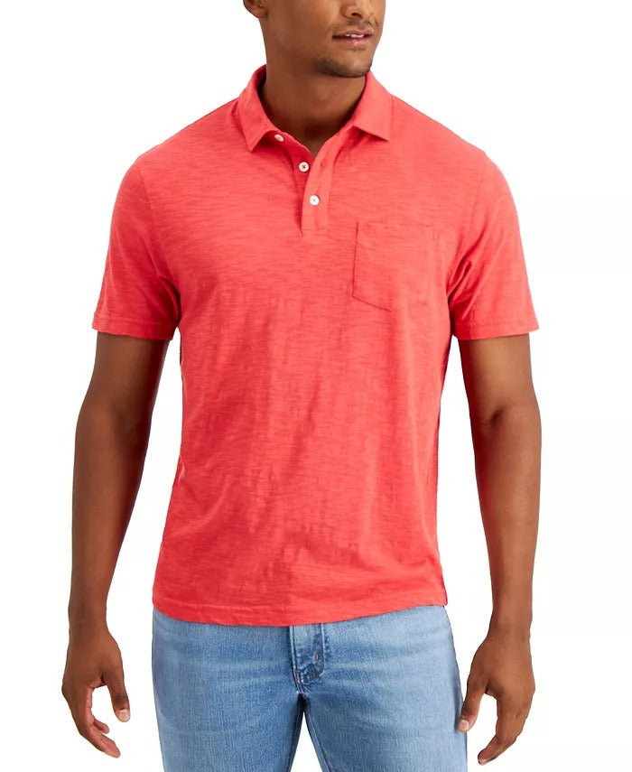 Club Room Men's Regular Fit Textured Short Sleeve Polo Shirt Small Retro Red
