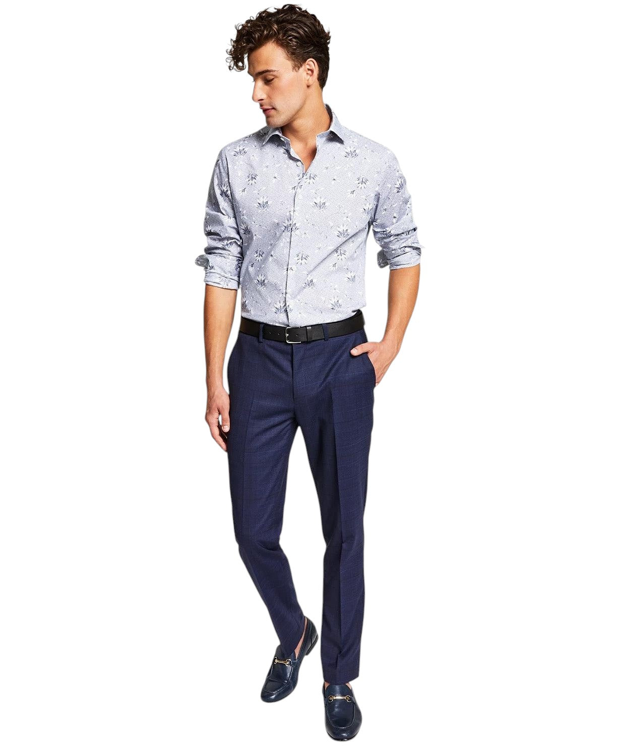 Bar Iii Mens Slim fit Dress Pants 36 / 32 Blue Navy Plaid