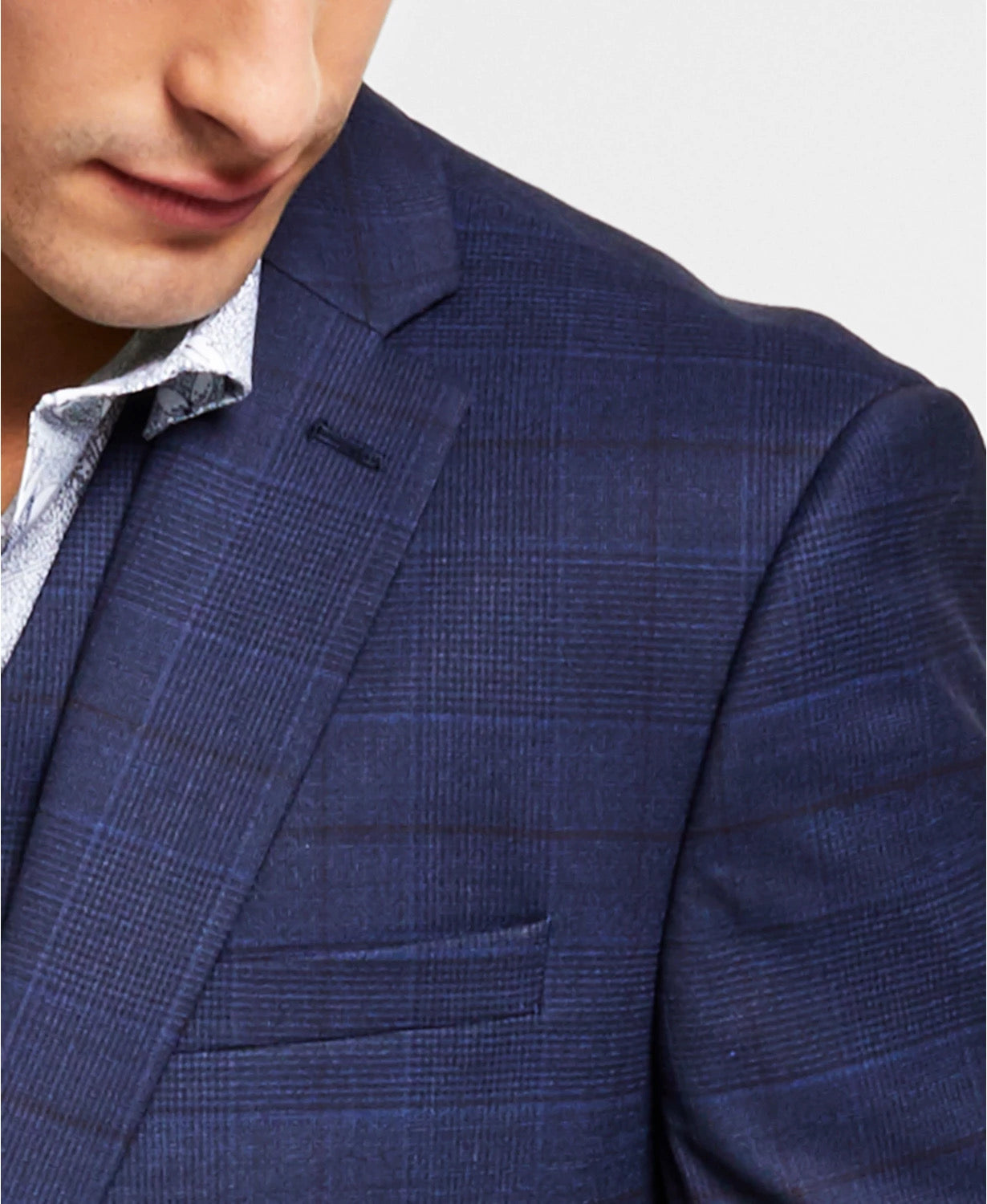 Bar Iii Mens Slim fit Wool Suit Jacket Blazer 36 S Navy Blue Plaid