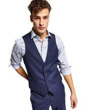Bar Iii Mens Slim fit Button-Up Suit Vest Small Navy Blue Plaid Stretch