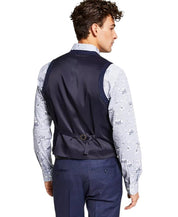 Bar Iii Mens Slim fit Button-Up Suit Vest Small Navy Blue Plaid Stretch