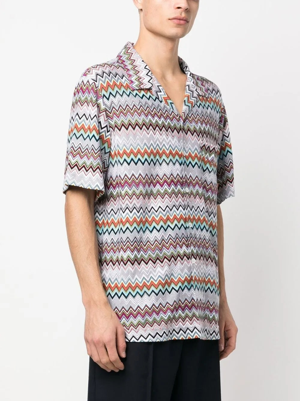 Missoni Mens Short Sleeve Zig Zag All Over Button Shirt XL Muiticolor Italy