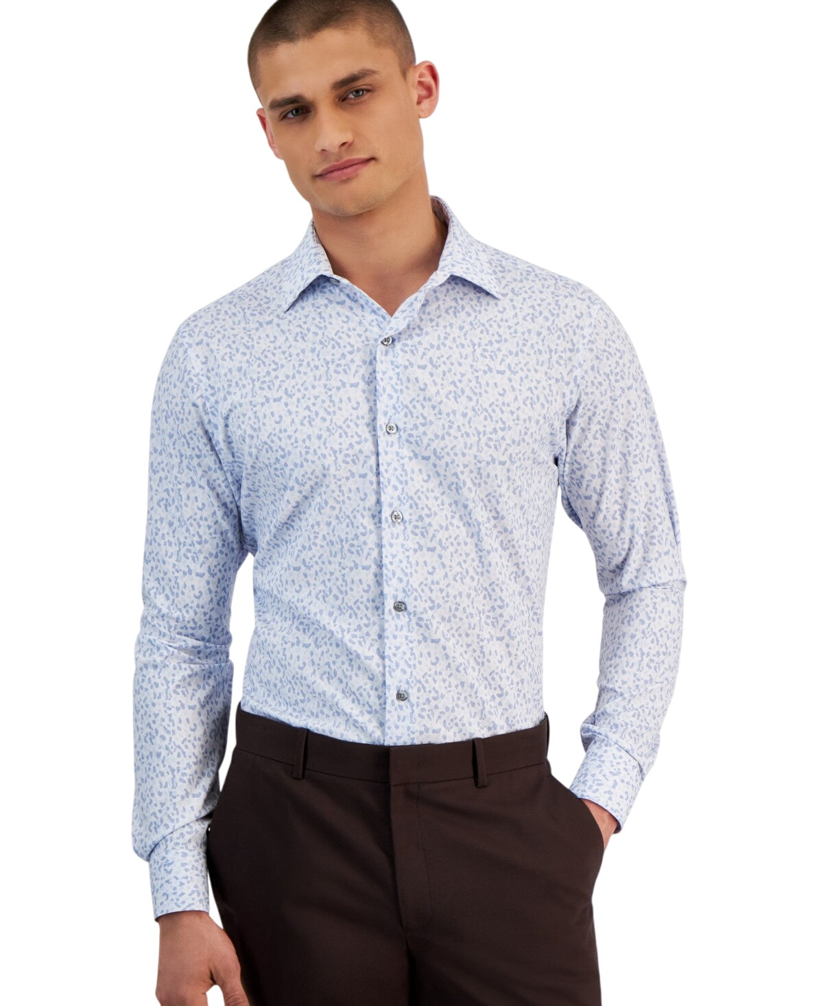 Alfani Mens Slim fit Dress Shirt Medium 15-15.5 34-35 White Blue Textured