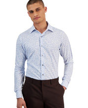 Alfani Mens Slim fit Dress Shirt Medium 15-15.5 34-35 White Blue Textured