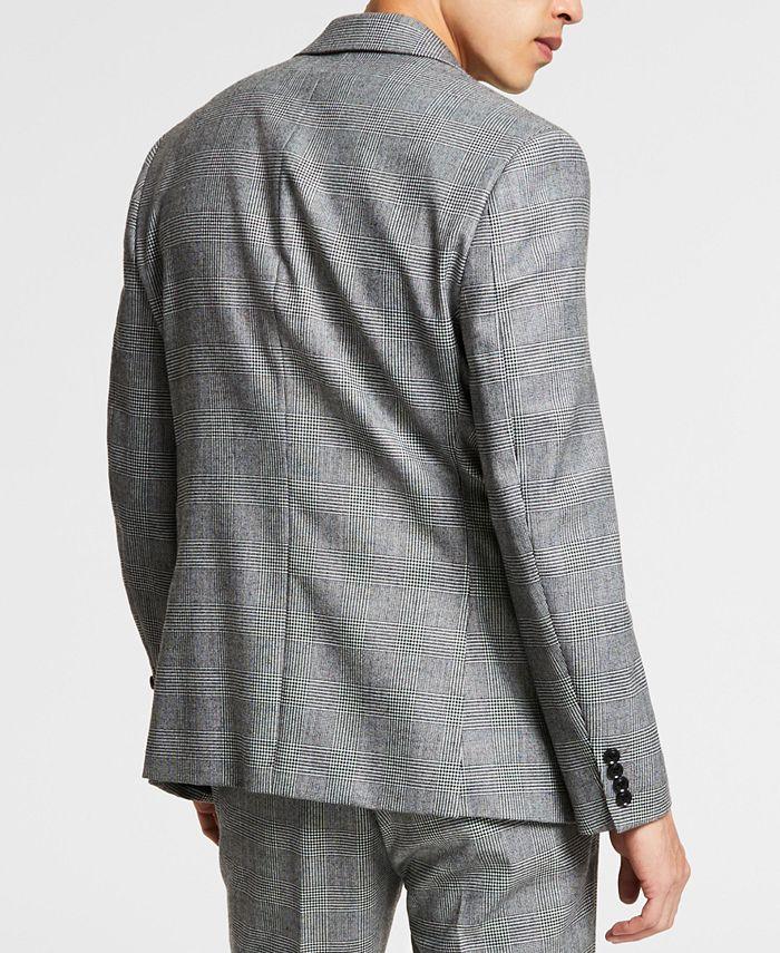 Bar III Men's Slim Fit Black White Plaid Suit Jacket 44L Sport Coat