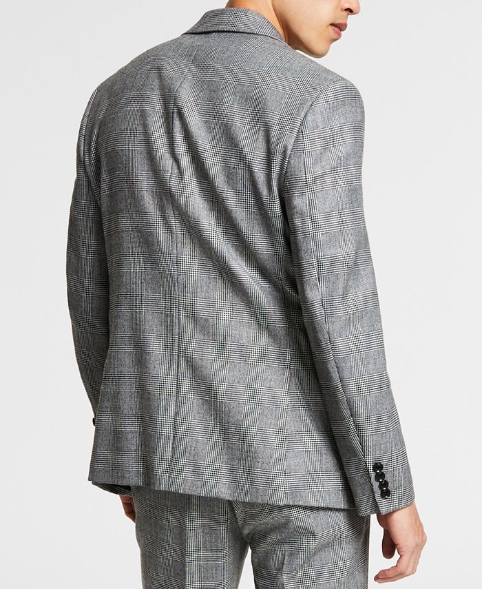 Bar Iii Men's Slim Fit Plaid Suit Jacket Black White 44S