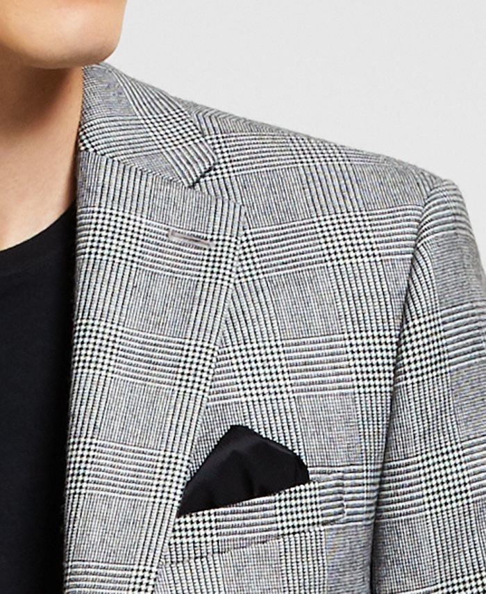 Bar Iii Men's Slim Fit  Plaid Suit Jacket Black White 36S