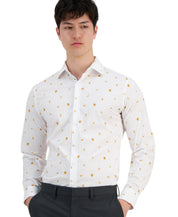 Bar Iii Mens Slim fit Dress Shirt Large 16-16.5 Long Sleeve White Melon Print