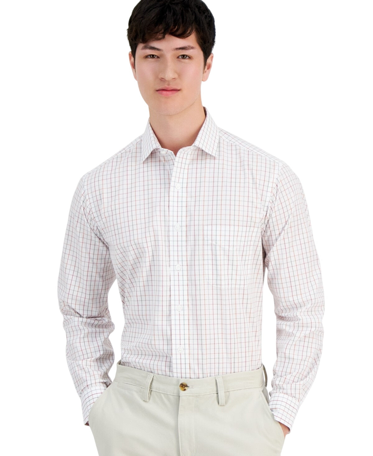 Club Room Mens Regular fit Dress Shirt XXL 18 in 36-37 White Green Check