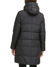 Cole Haan Women's Hooded Zip Down Puffer Coat Solid Black Medium