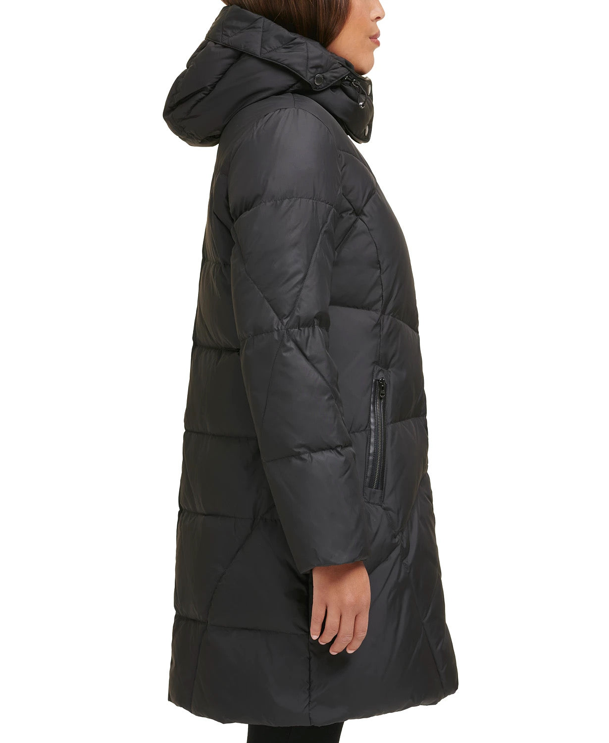 Cole Haan Women's Hooded Zip Down Puffer Coat Solid Black Medium