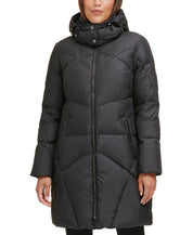 Cole Haan Women's Hooded Zip Down Puffer Coat Solid Black Medium