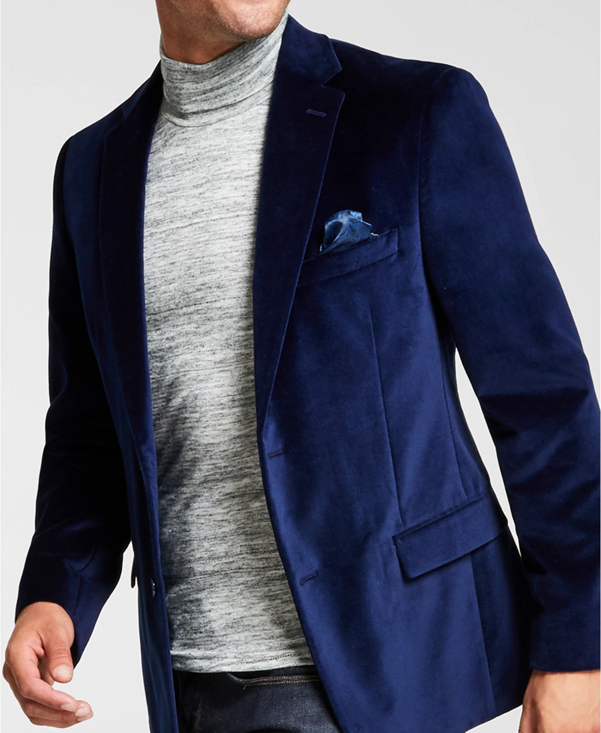 Alfani Men's Slim-Fit Velvet Blazer Navy Blue 42R Sport Coat Jacket