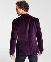 Alfani Mens Velvet Slim Fit Two Button Blazer Sport Coat Purple 38R