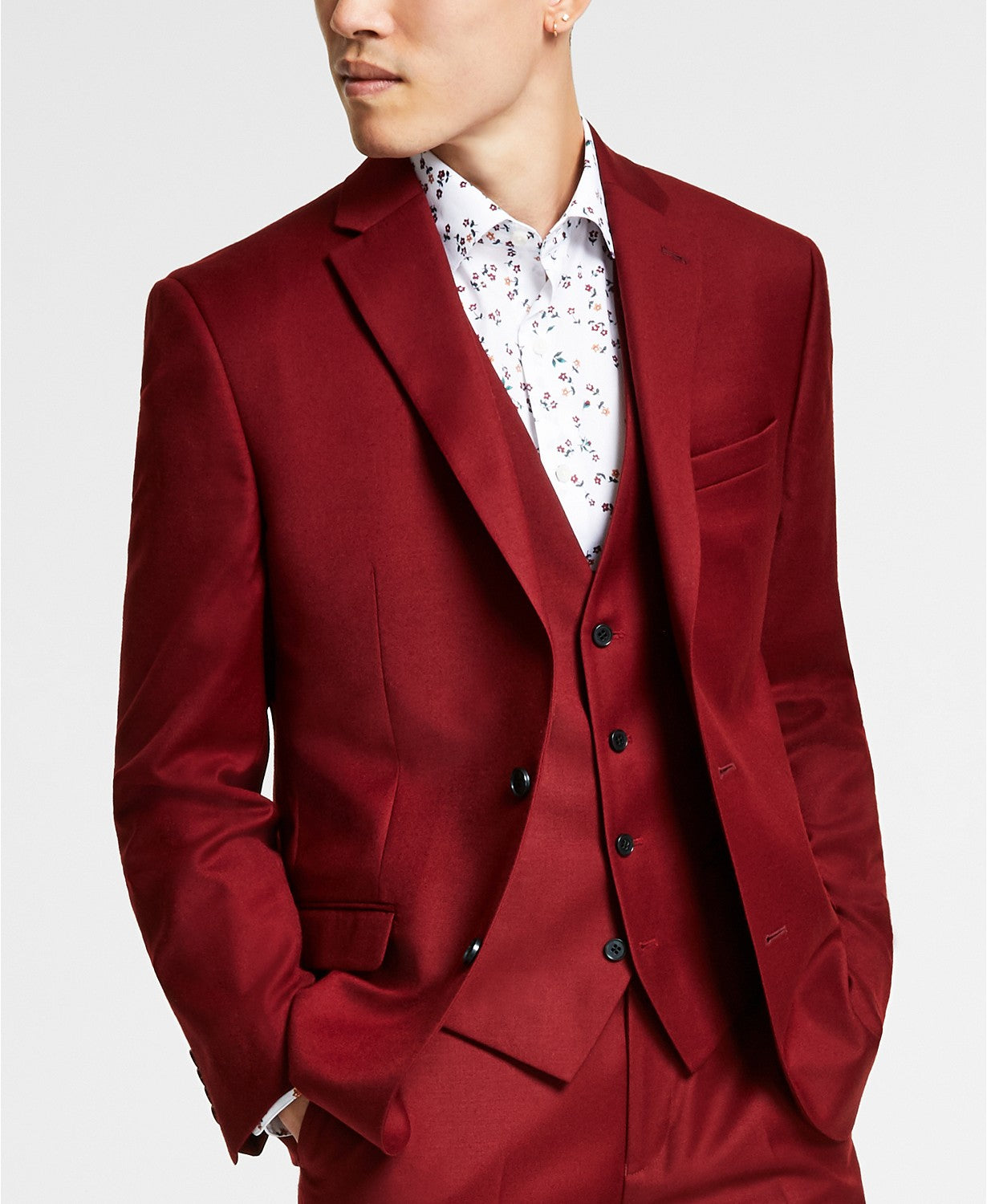 Bar Iii Men's Slim Fit Red Solid Suit Jacket Red 36R