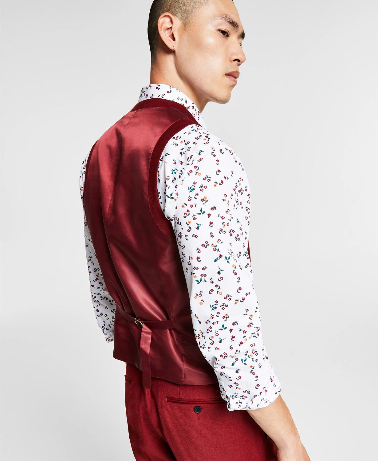 Bar III Mens Slim Fit Suit Vest Solid Red Solid Red Medium