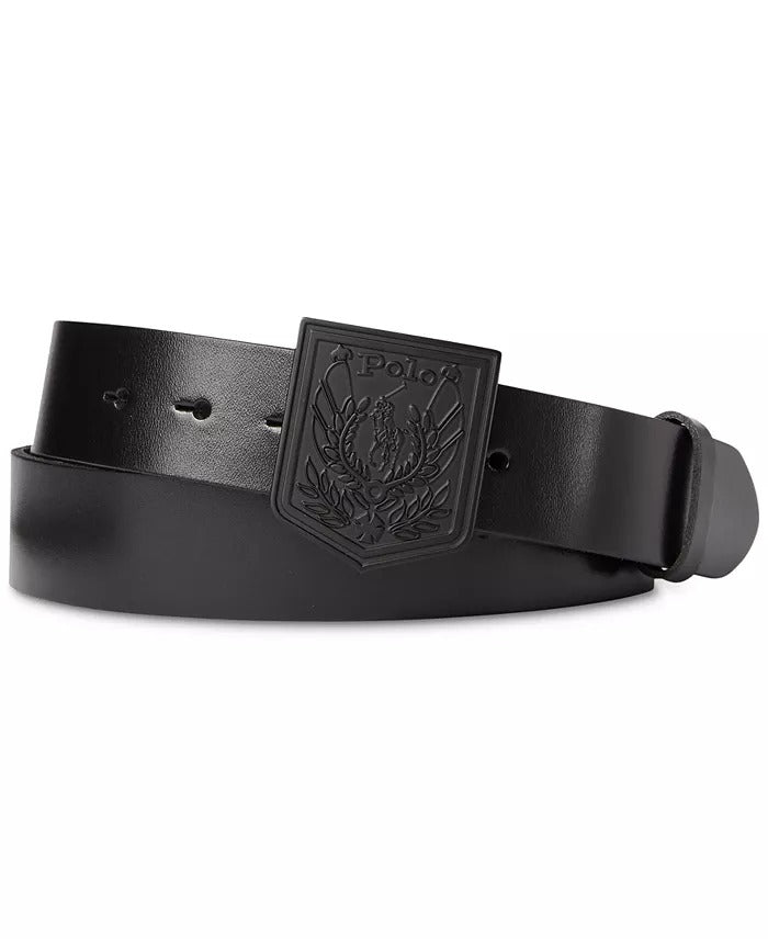 Polo Ralph Lauren Men's Shield Buckle Leather Belt Black Size 38