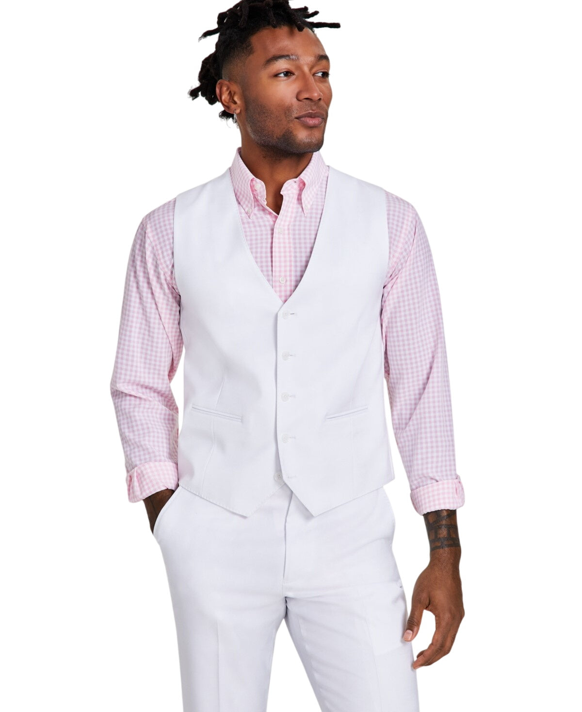 Tayion Collection Mens Classic fit Button-Up Suit Vest Large White Solid