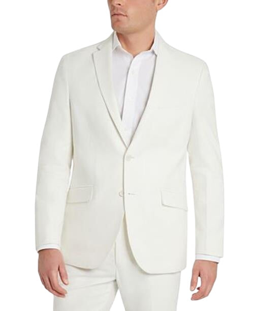 Kenneth Cole Mens Slim fit 2 Piece Linen Suit 46 S / 40 Waist White Stretch