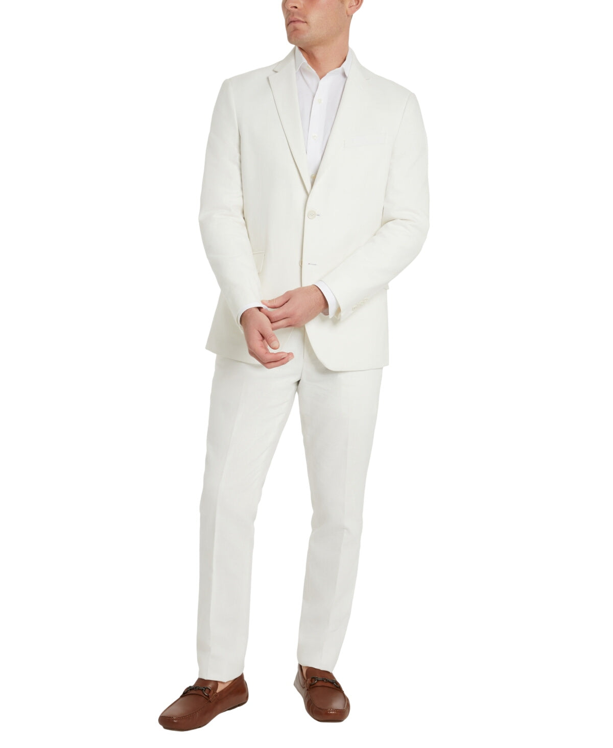 Kenneth Cole Mens Slim fit 2 Piece Linen Suit 46 S / 40 Waist White Stretch