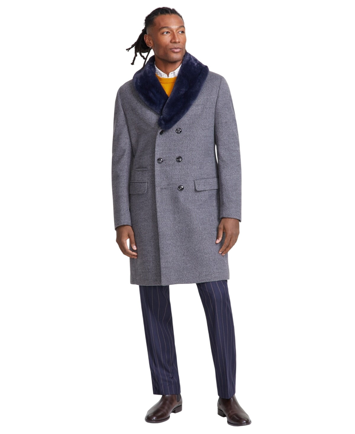 TAYION Mens Classic fit Double Breasted Overcoat Coat 40S Grey Solid