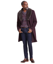 TAYION Mens Classic fit Double Breasted Overcoat Coat 40 S Wine Purple Solid