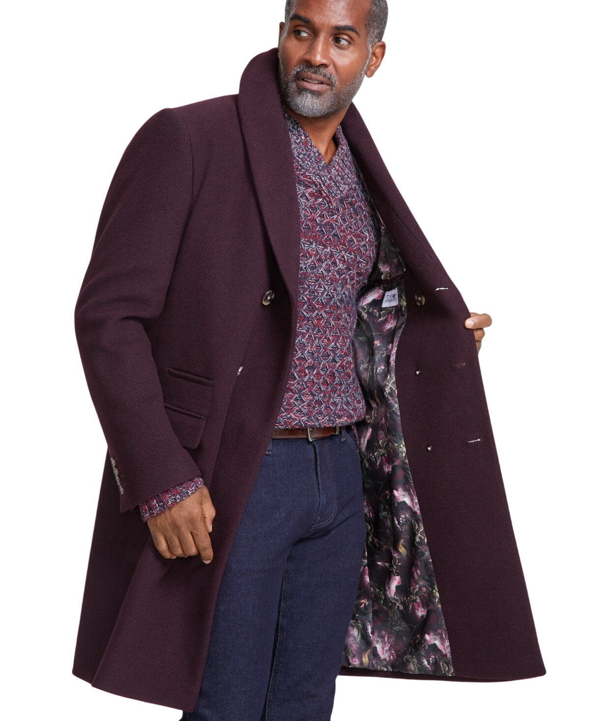 TAYION Mens Classic fit Double Breasted Overcoat Coat 40 S Wine Purple Solid