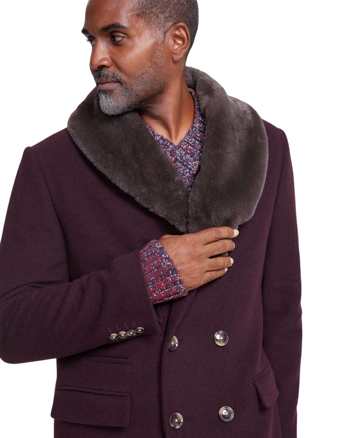 TAYION Mens Classic fit Double Breasted Overcoat Coat 40 S Wine Purple Solid