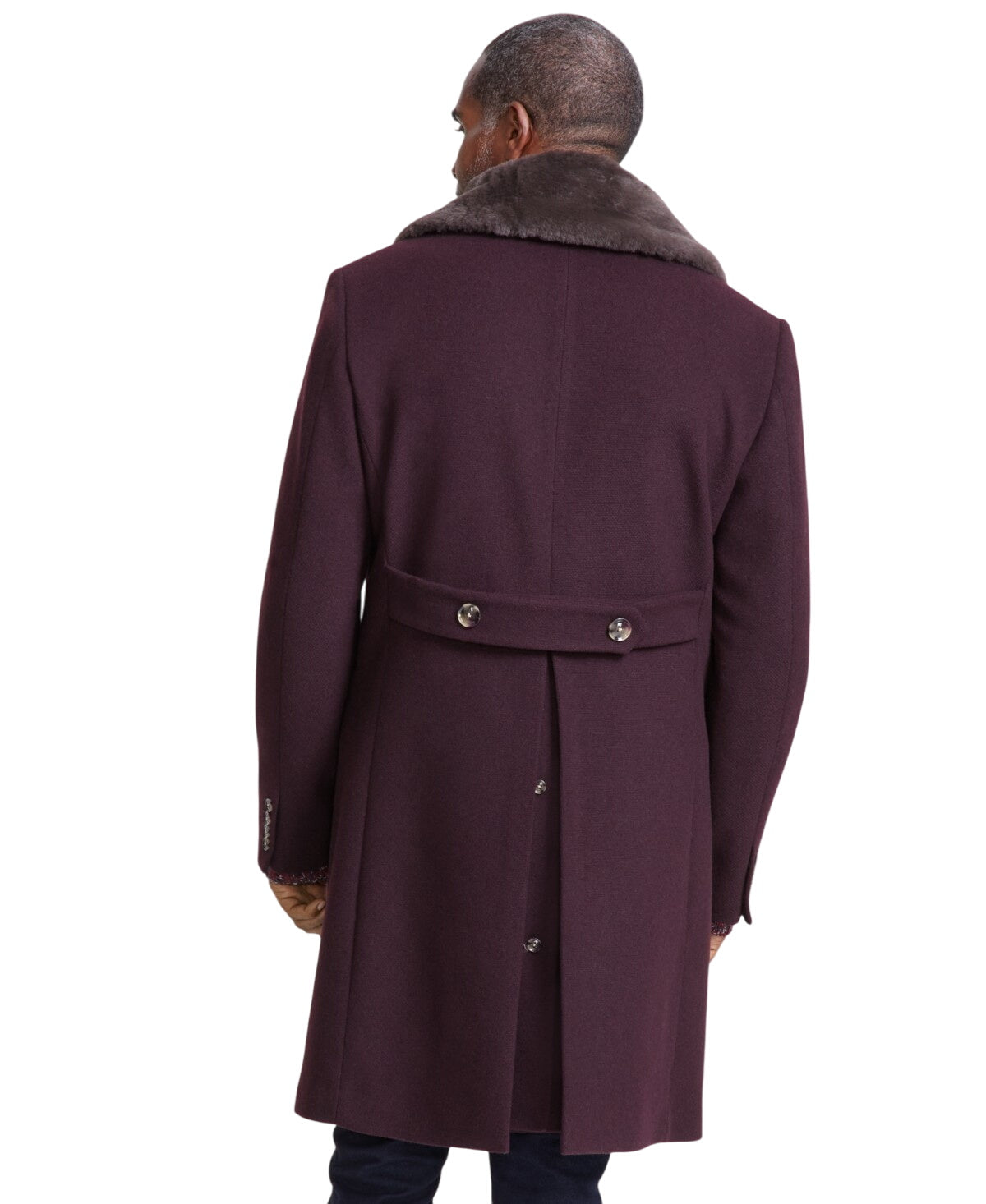TAYION Mens Classic fit Double Breasted Overcoat Coat 40 S Wine Purple Solid