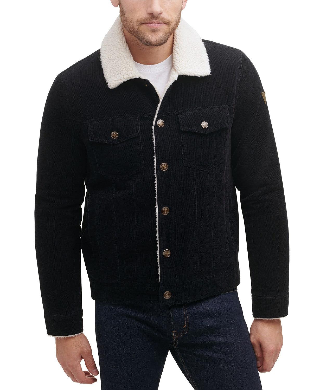 Guess Mens Corduroy Bomber Jacket Coat Small Black Solid