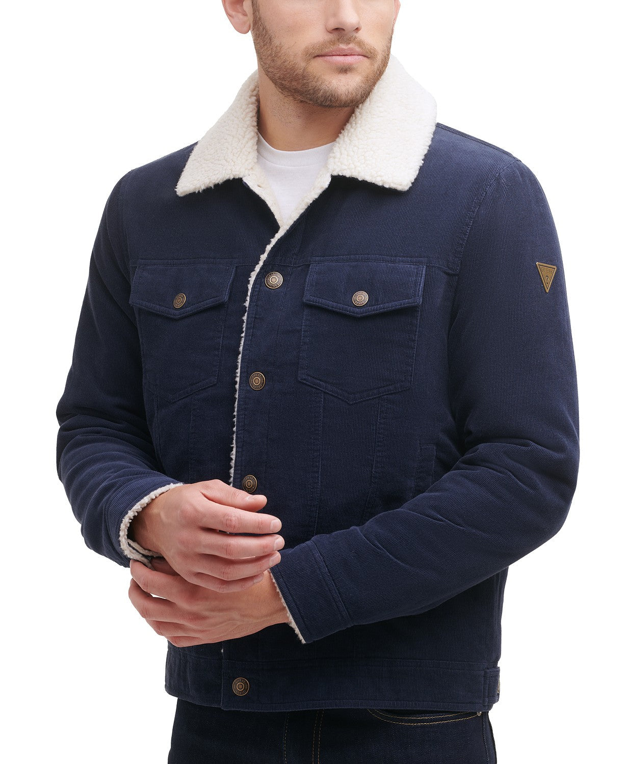 Guess Mens Corduroy Bomber Jacket Coat XXL Navy Blue Solid