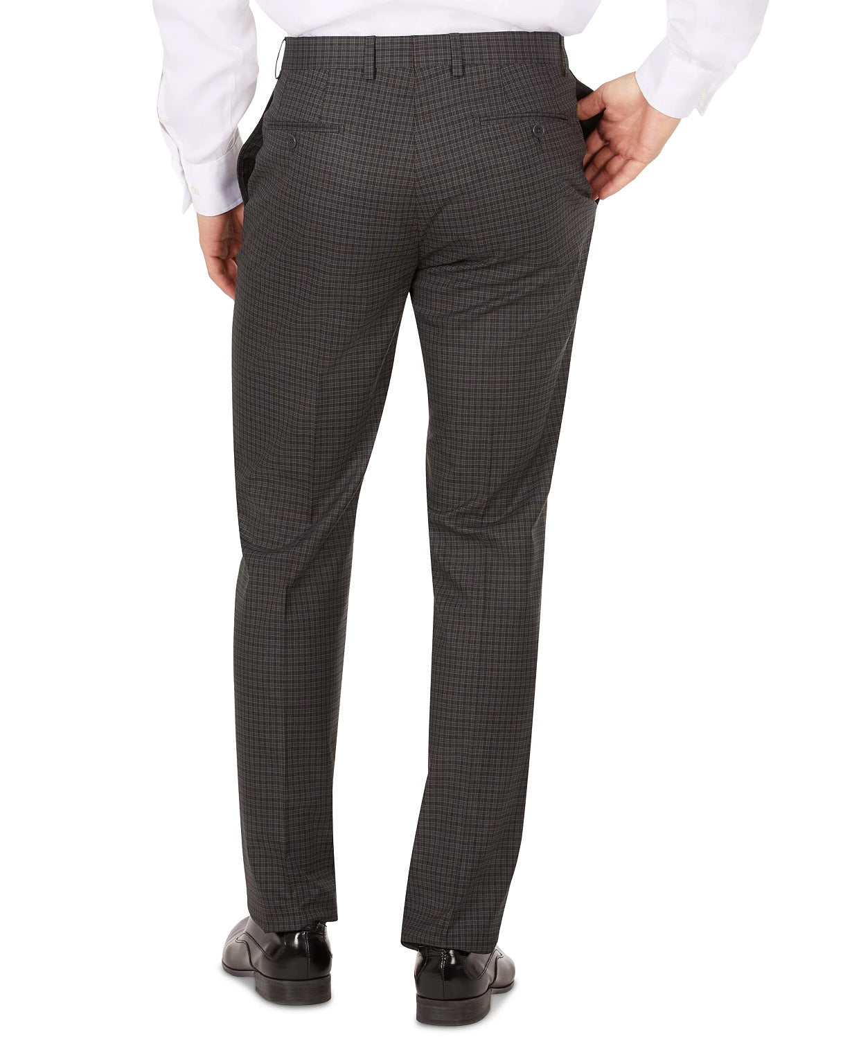 Calvin Klein Men's Slim-Fit 38 x 34 Dress Pants Charcoal Check