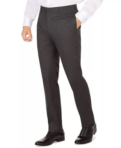 Calvin Klein Mens Plaid Skinny Fit Dress Suit Pants Black Grey 36 x 32