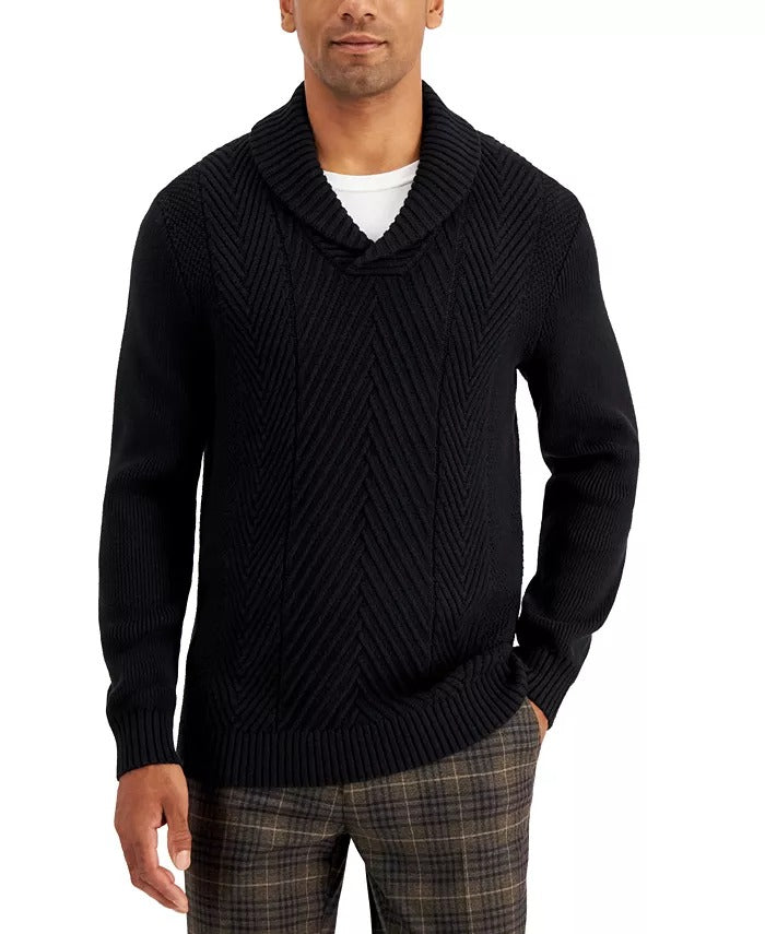 Club Room Men's Chunky Shawl Neck Sweater Black Medium