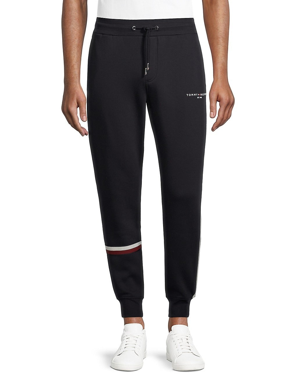 Tommy Hilfiger Global Stripe Drawstring Sweatpants Medium Navy Blue Red Stripe