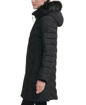Dkny Women's Faux-Fur-Trim Hooded Puffer Coat Black Medium