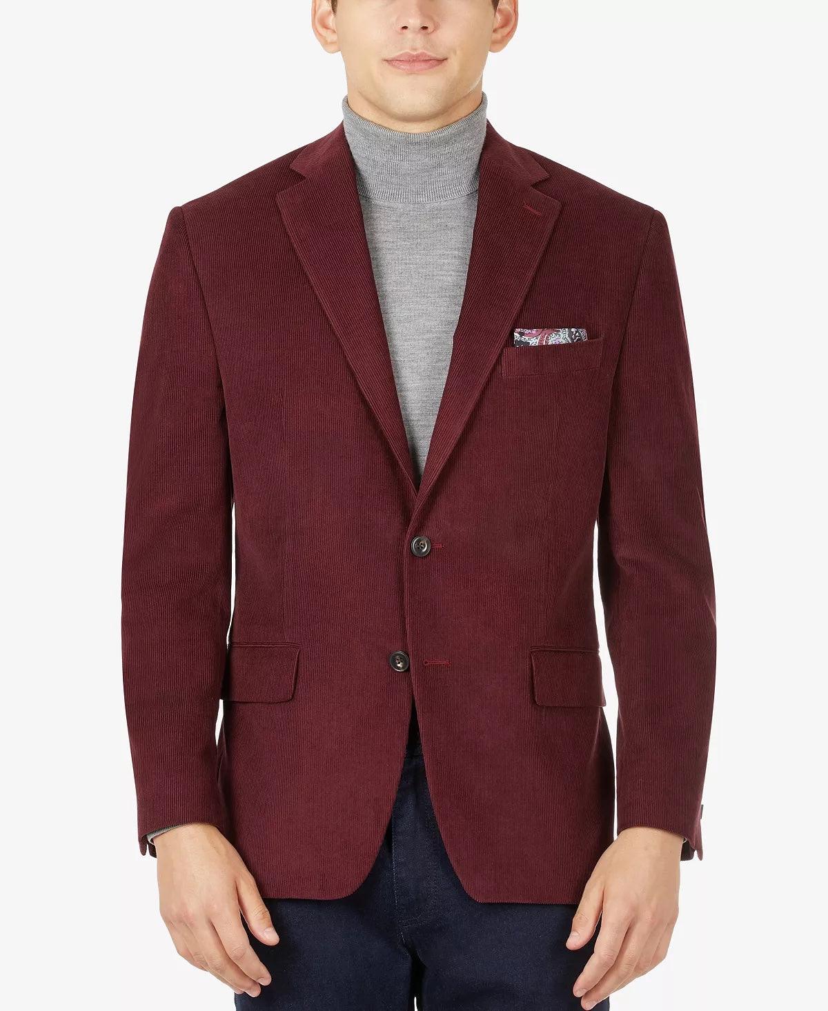 Michael Kors Mens Classic fit Corduroy Sport Coat Blazer 43 R Red Solid Stretch